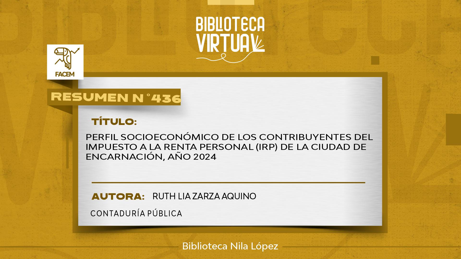 Nº 436. PERFIL SOCIOECONÓMICO DE LOS CONTRIBUYENTES DEL IMPUESTO A LA RENTA PERSONAL (IRP) DE LA CIUDAD DE ENCARNACIÓN, AÑO 2024