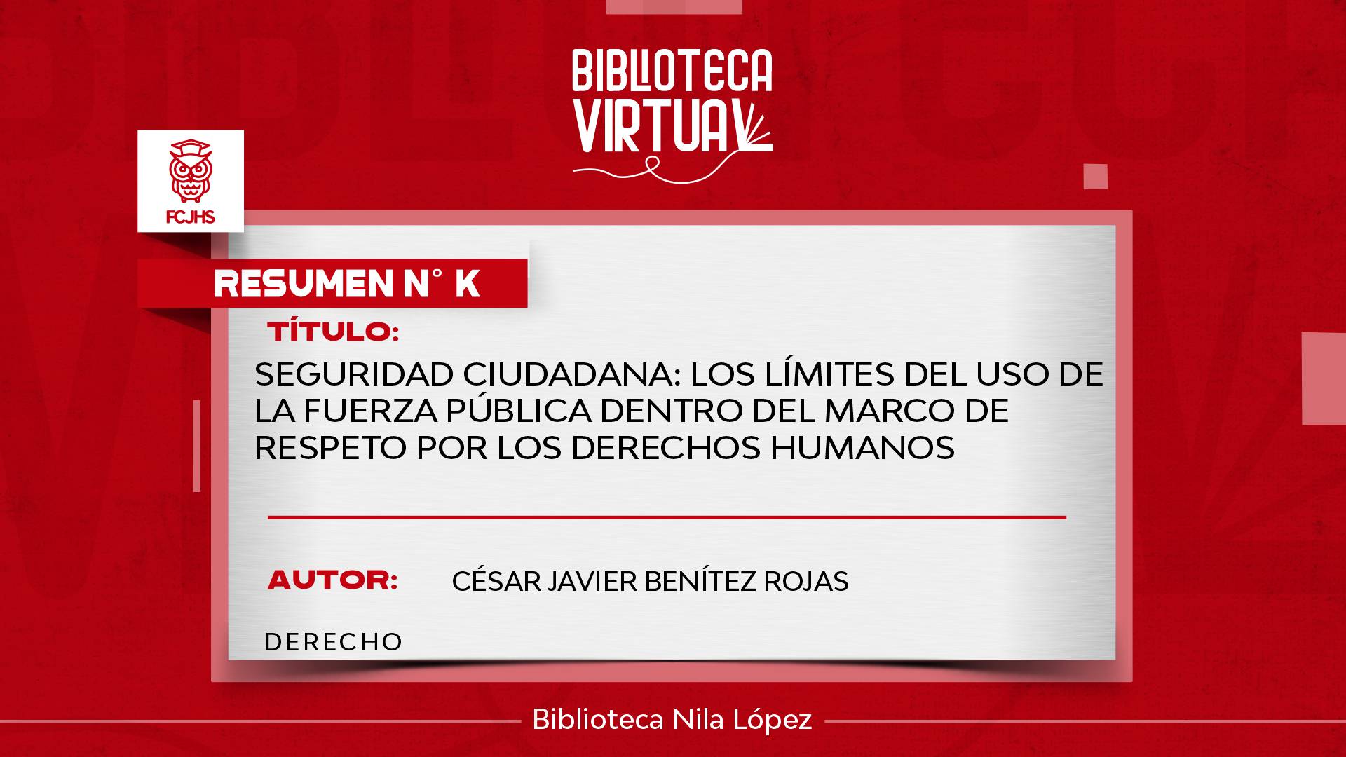 N° K. SEGURIDAD CIUDADANA: LOS LÍMITES DEL USO DE LA FUERZA PÚBLICA DENTRO DEL MARCO DE RESPETO POR LOS DERECHOS HUMANOS