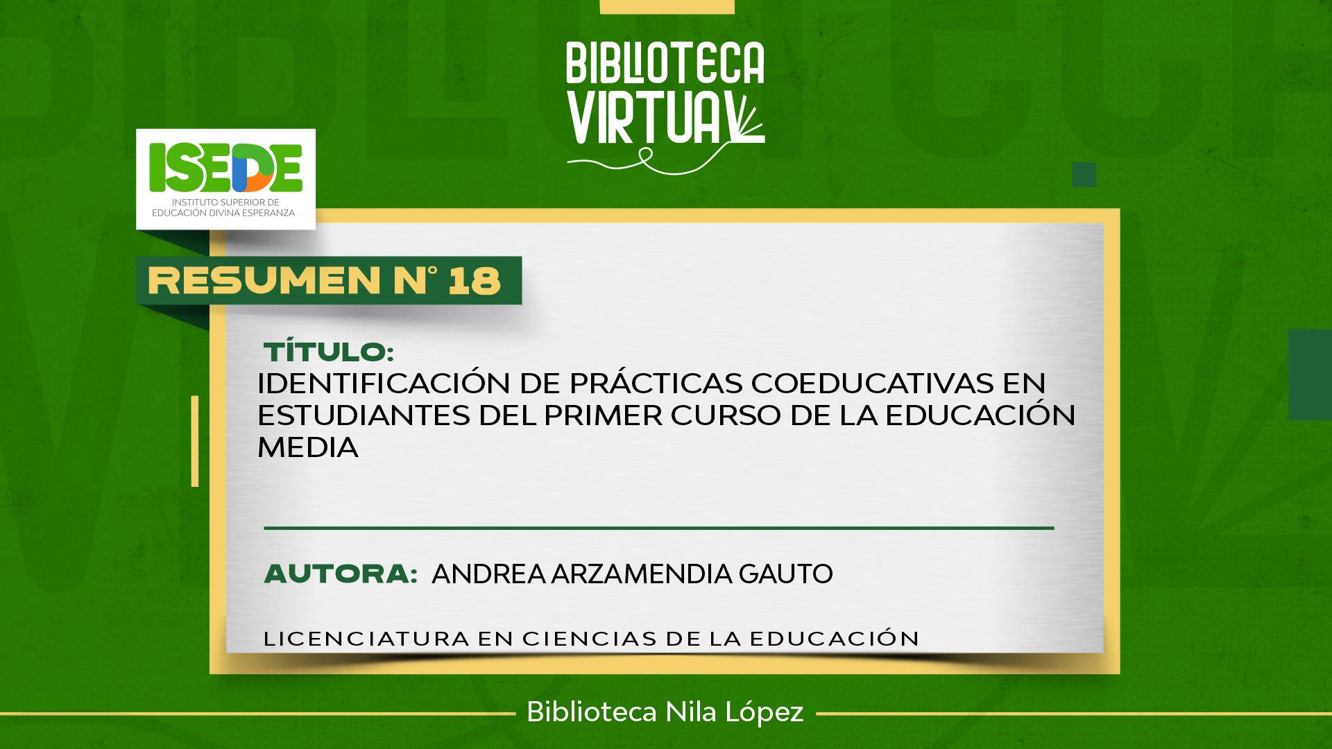 N° 18. IDENTIFICACIÓN DE PRÁCTICAS COEDUCATIVAS EN ESTUDIANTES DEL PRIMER CURSO DE LA EDUCACIÓN MEDIA