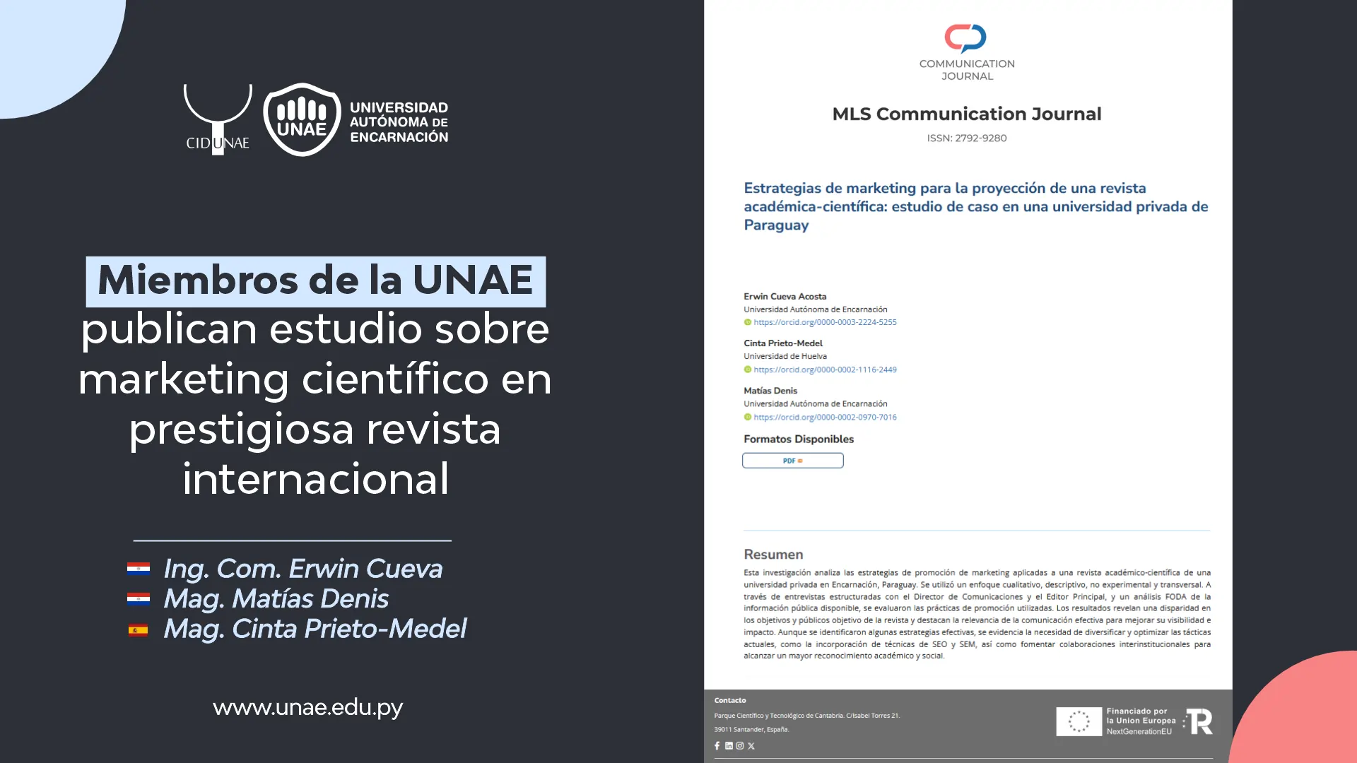 Miembros de la UNAE publican estudio sobre marketing científico en prestigiosa revista internacional