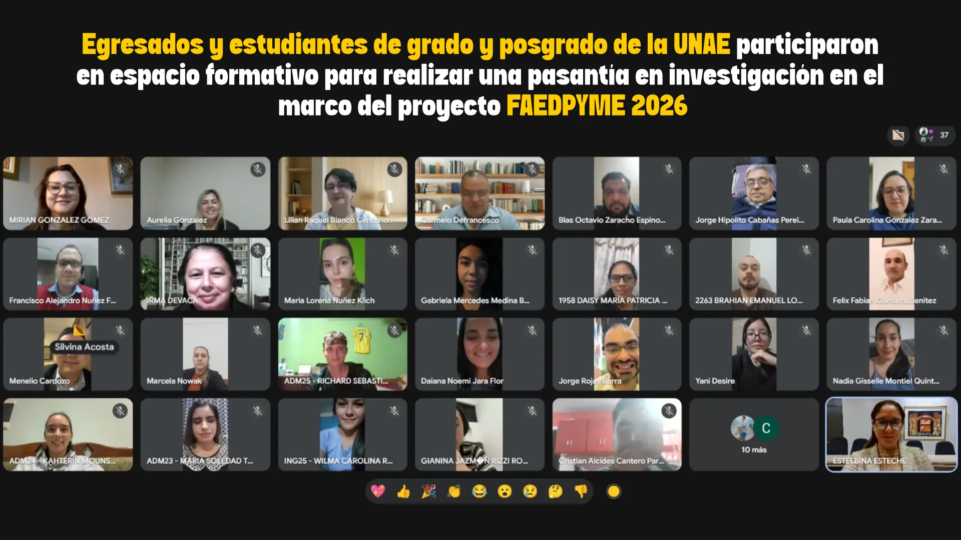 Egresados y estudiantes de grado y posgrado de la UNAE participaron en espacio formativo para realizar una pasantía en investigación en el marco del proyecto FAEDPYME 2026
