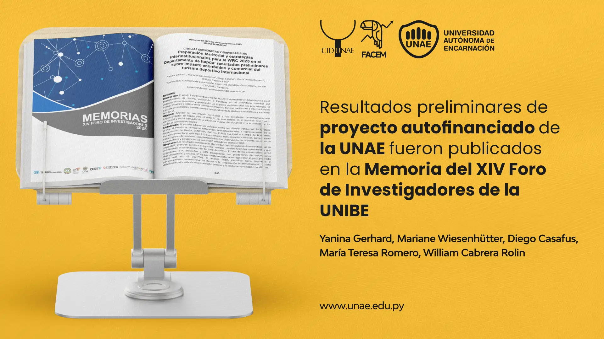 Resultados preliminares de proyecto autofinanciado de la UNAE fueron publicados en la Memoria del XIV Foro de Investigadores de la UNIBE