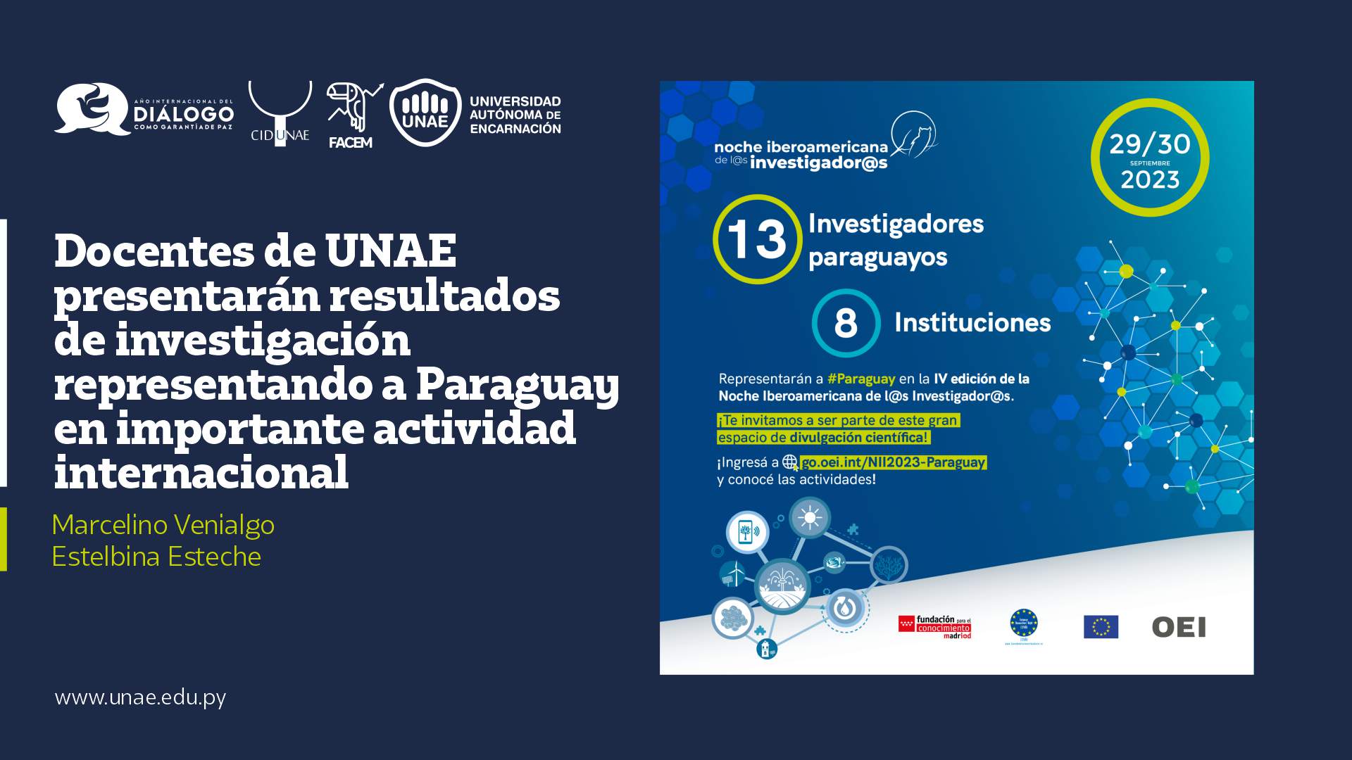 Docentes de UNAE presentarán resultados de investigación representando a Paraguay en importante actividad internacional