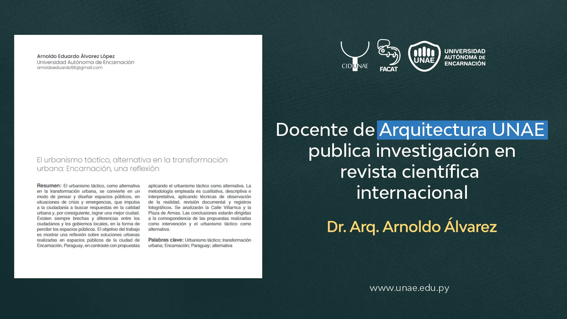 Docente de Arquitectura UNAE publica investigación en revista científica internacional