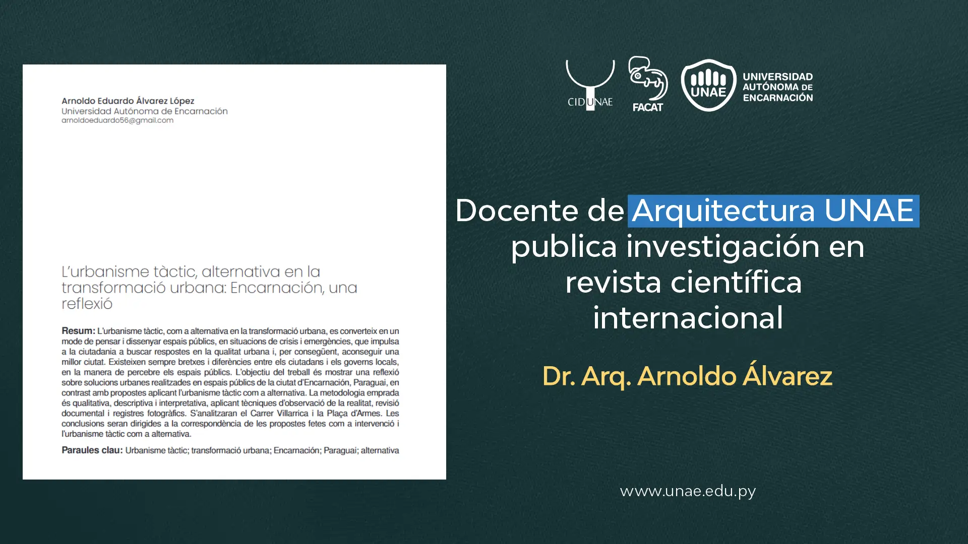 Docente de Arquitectura UNAE publica investigación en revista científica internacional