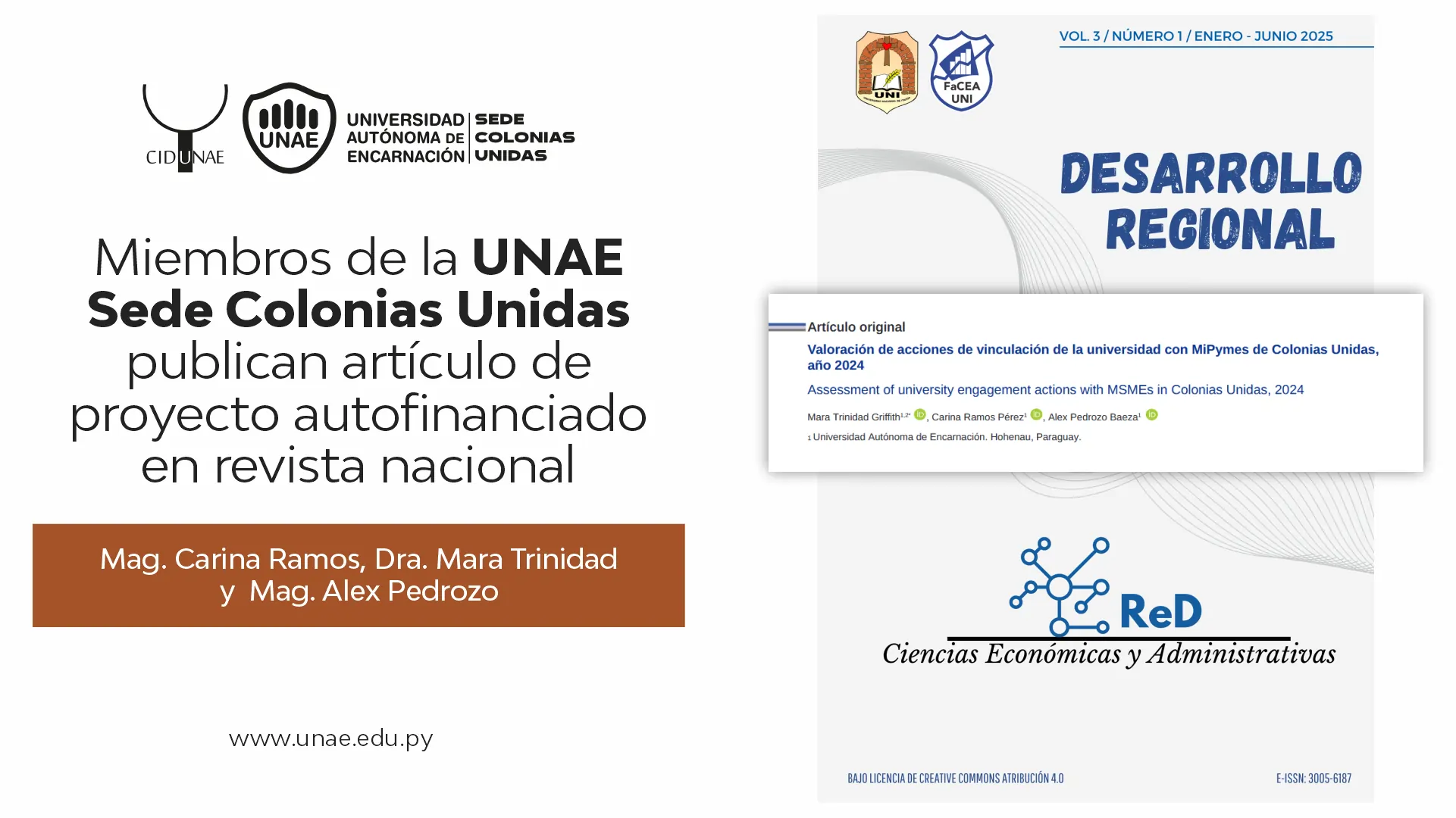 Miembros de la UNAE Sede Colonias Unidas publican artículo de proyecto autofinanciado en revista nacional