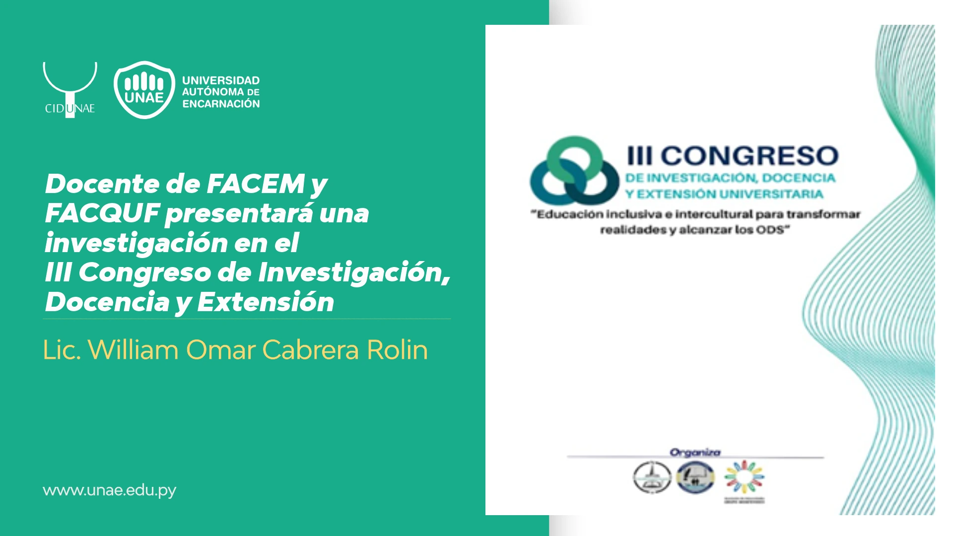 Docente de FACEM y FACQUF presentará una investigación en el III Congreso de Investigación, Docencia y Extensión