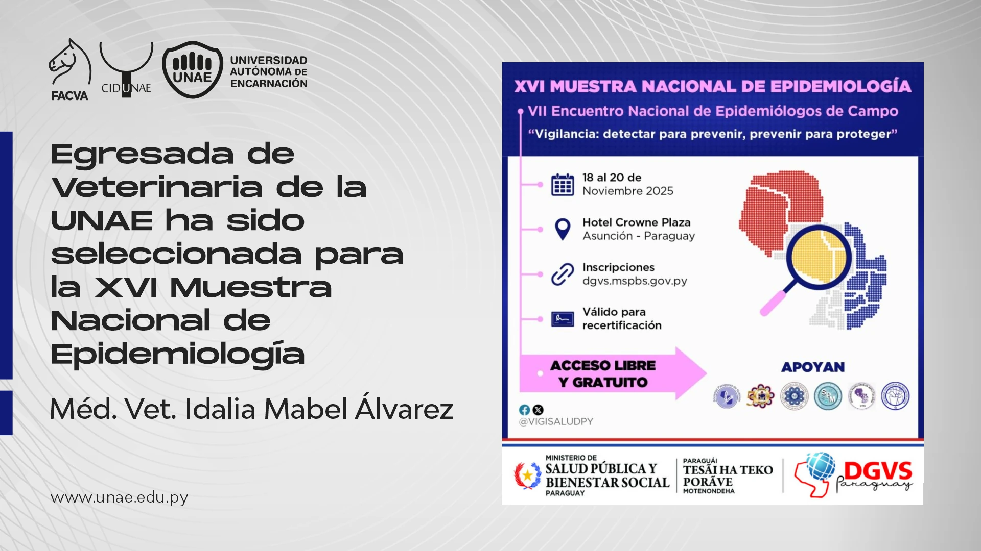 Egresada de Veterinaria de la UNAE ha sido seleccionada para la XVI Muestra Nacional de Epidemiología
