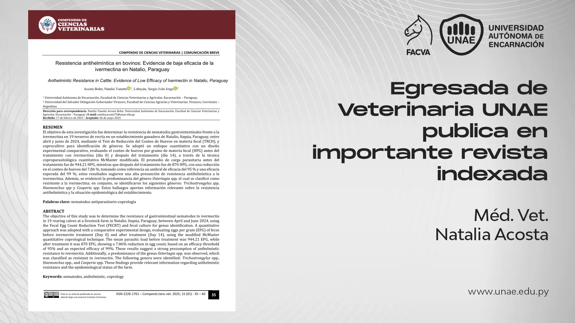 Egresada de Veterinaria UNAE publica en importante revista indexada