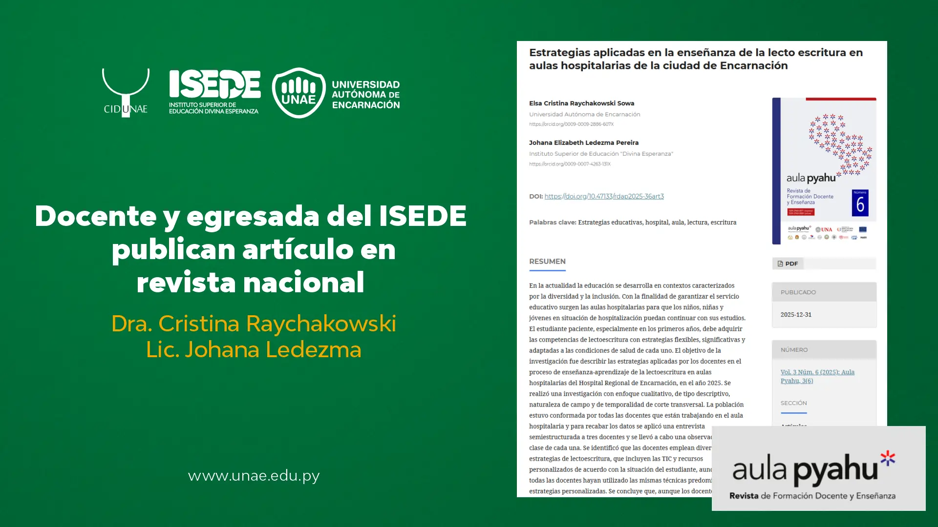 Docente y egresada del ISEDE publican artículo en revista nacional