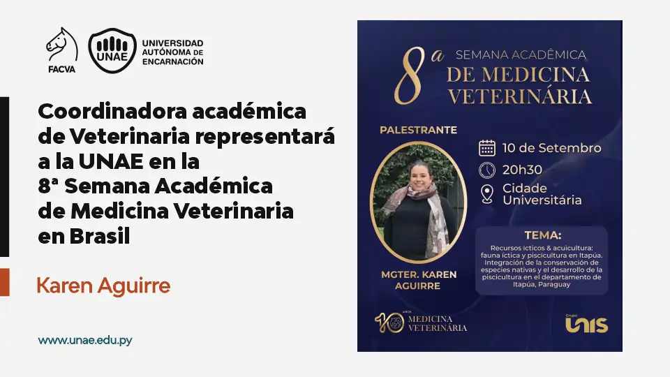 Coordinadora académica de Veterinaria representará a la UNAE en la 8ª Semana Académica de Medicina Veterinaria en Brasil