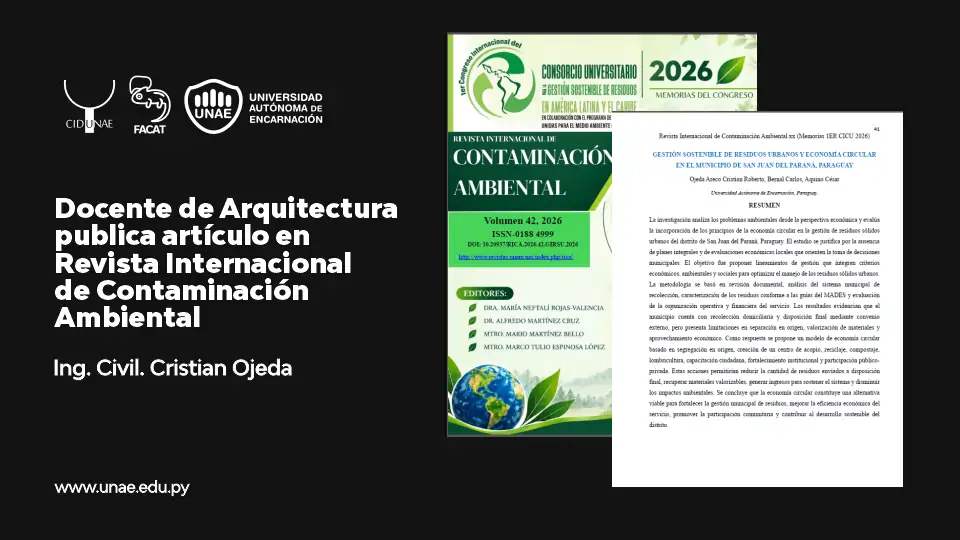 Docente de Arquitectura publica artículo en la Revista Internacional de Contaminación Ambiental