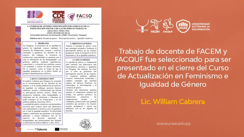Trabajo de docente de FACEM y FACQUF fue seleccionado para ser presentado en el cierre del Curso de Actualización en Feminismo e Igualdad de Género