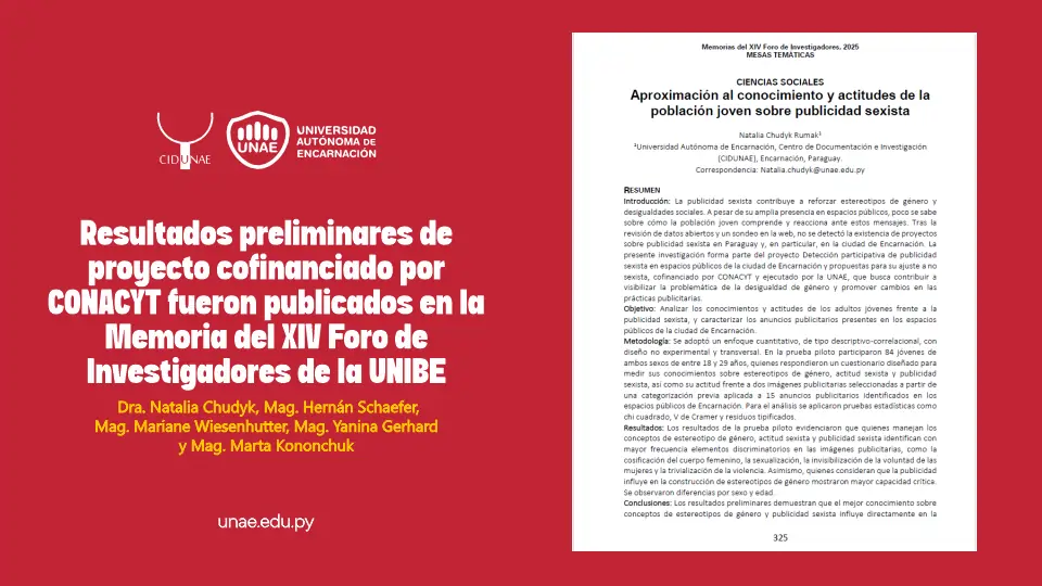 Resultados preliminares de proyecto cofinanciado por CONACYT fueron publicados en la Memoria del XIV Foro de Investigadores de la UNIBE